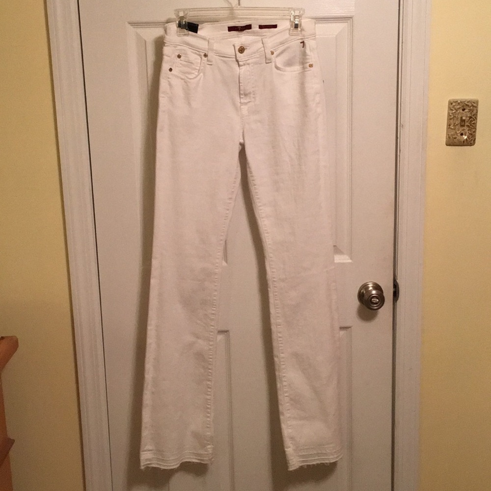 7 for mankind white bootleg jeans